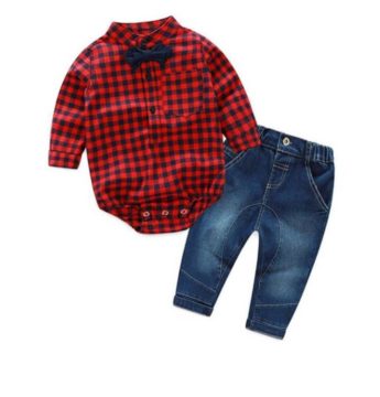 Plaid Shirt and Denim Trousers
