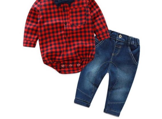 Plaid Shirt and Denim Trousers