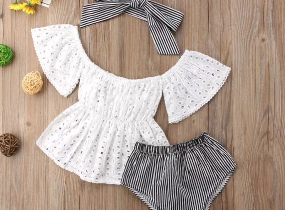 Baby Girl Lace Top& Striped pants