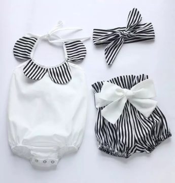 Baby Girl Romper & Striped Shorts